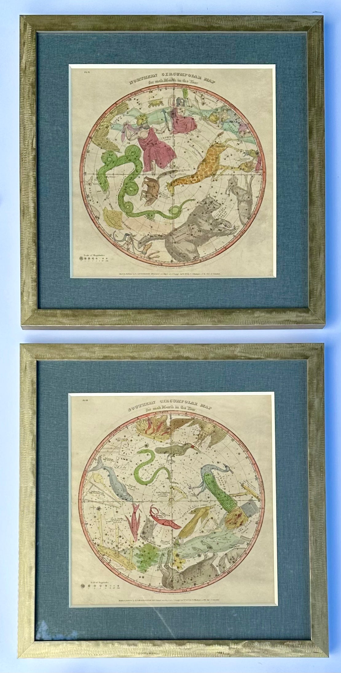 1835 Original Celestial prints by Elijah Burritt, S/2 framed