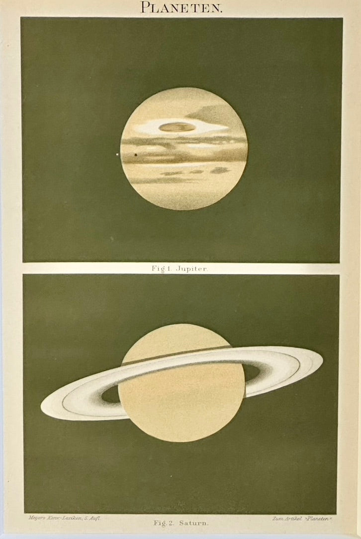 Saturn & Jupiter Planet Chromolithograph, 1907