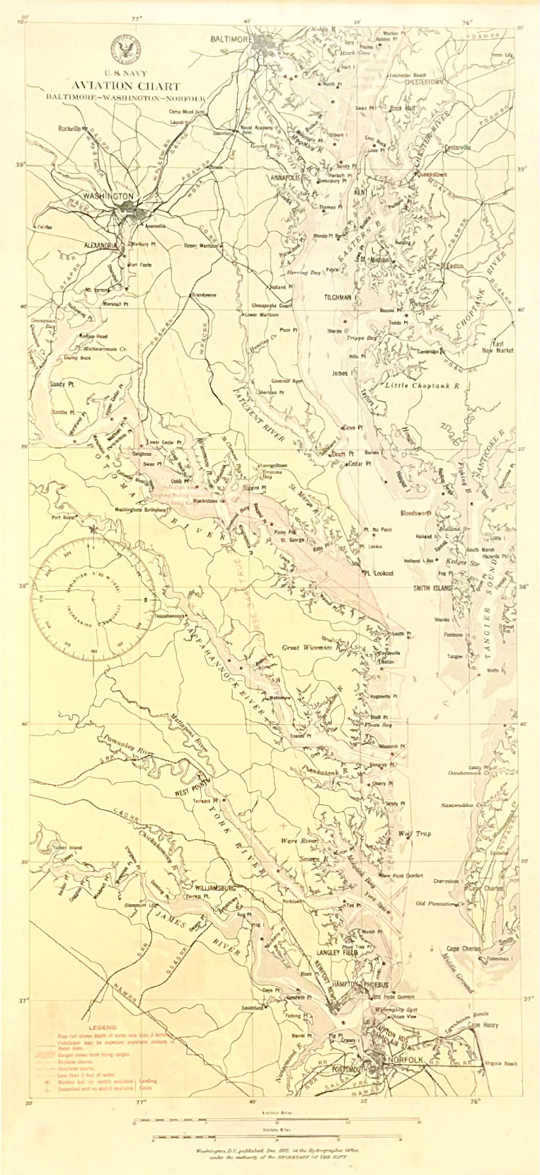 Baltimore, Washington, Norfolk Aviation Chart of Chesapeake, 1925 (Framed)