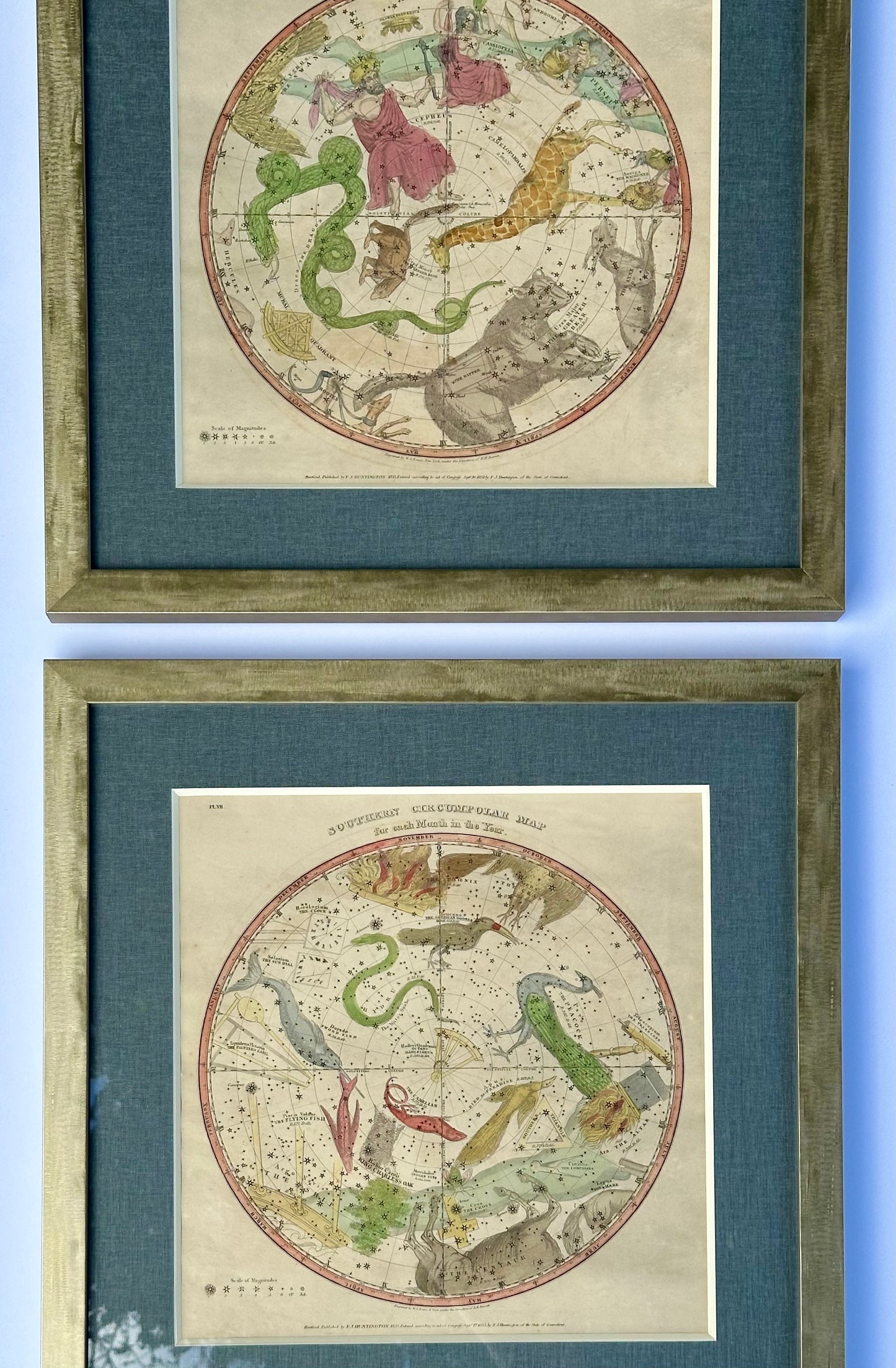 1835 Original Celestial prints by Elijah Burritt, S/2 framed