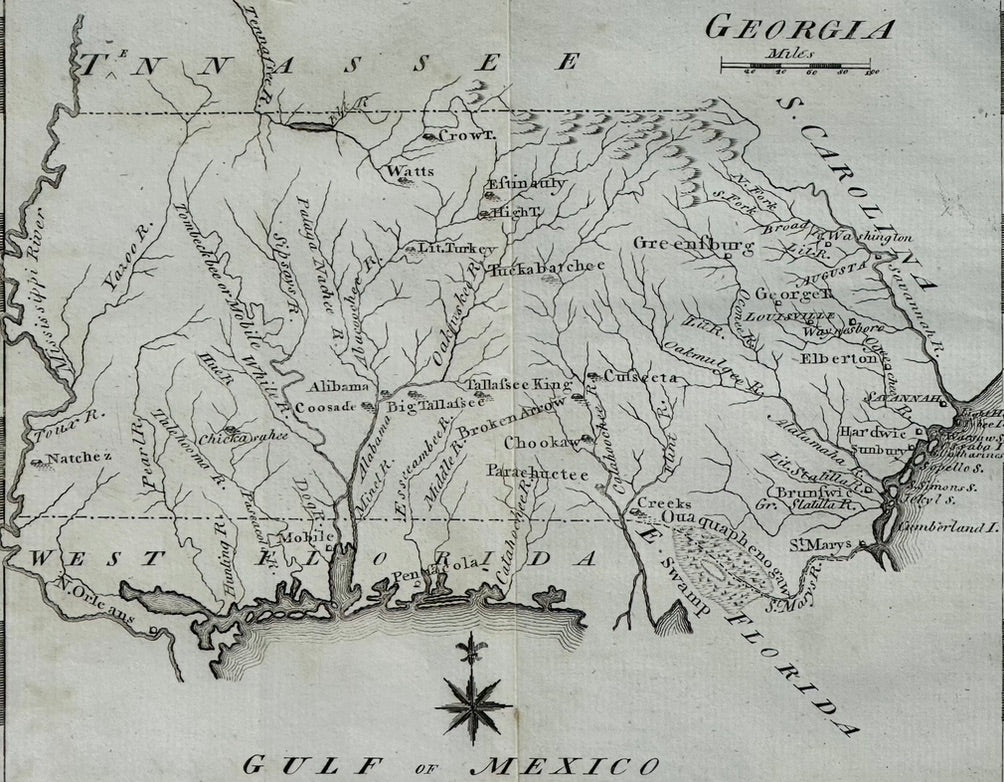 Map of Georgia & West Florida by Joseph Scott, 1795