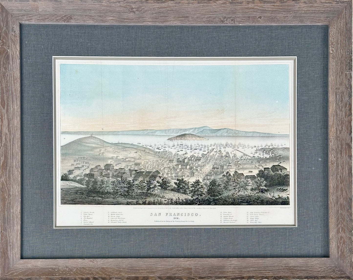 San Francisco Original Lithograph by T. Sinclair, 1851, Framed