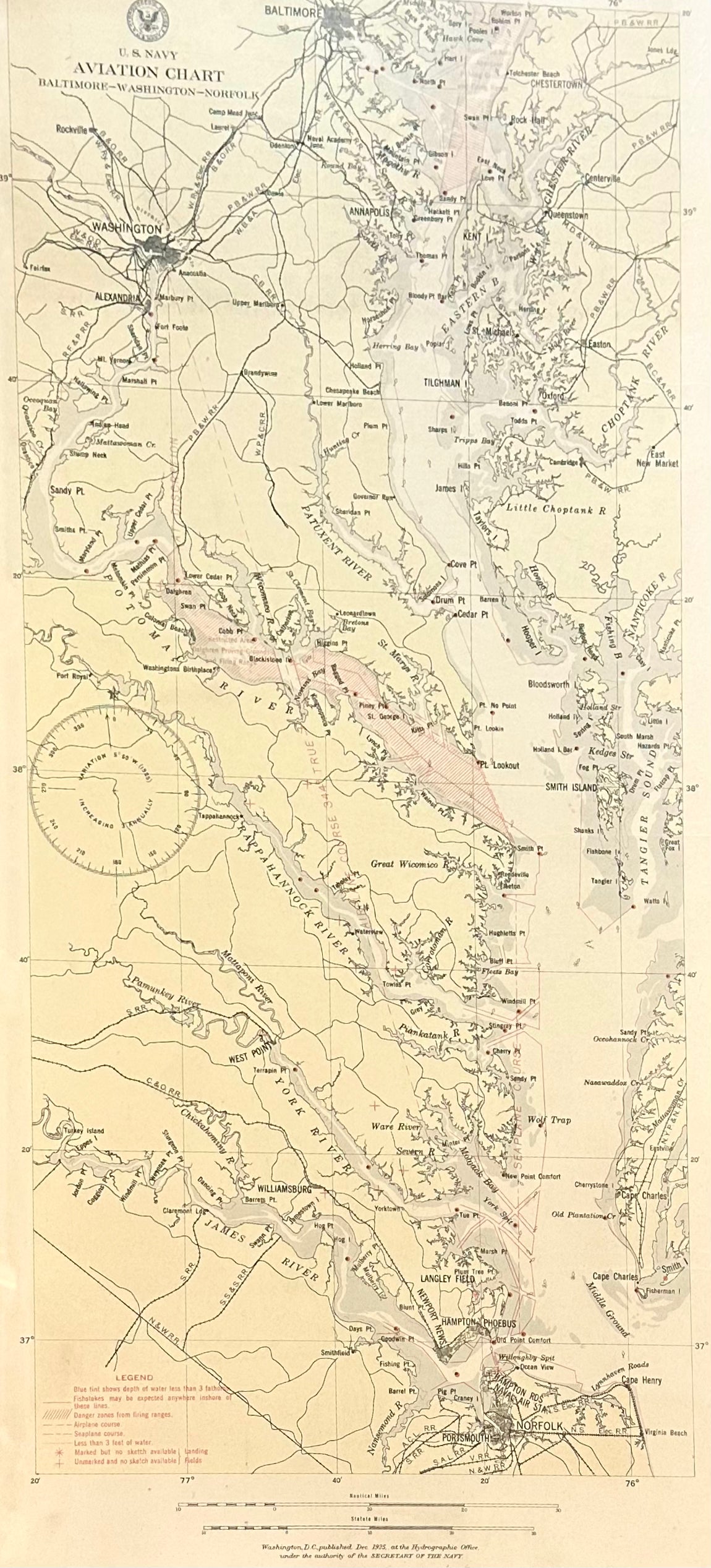 Baltimore, Washington, Norfolk Aviation Chart of Chesapeake, 1925 (Framed)