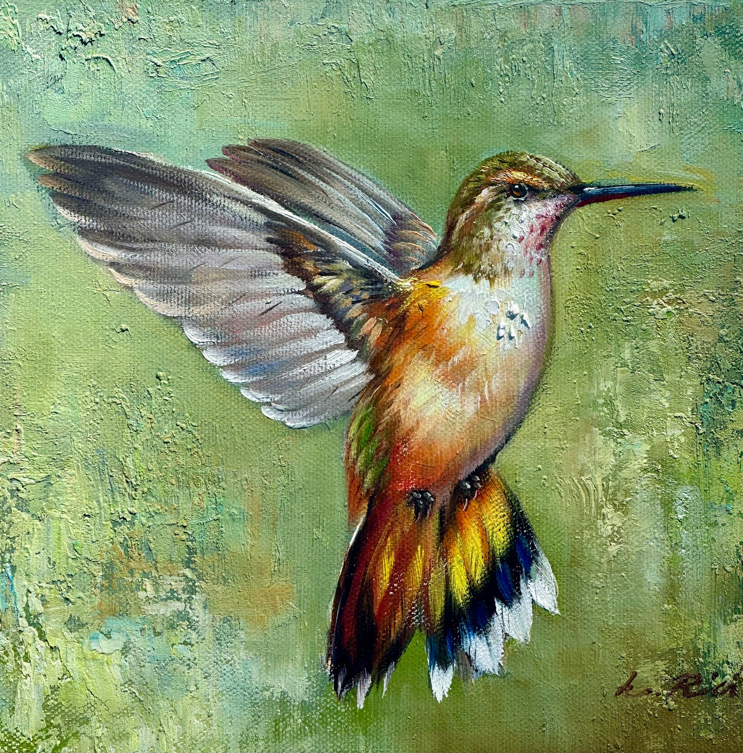 Hummingbird, oil on canvas by L. Ricard