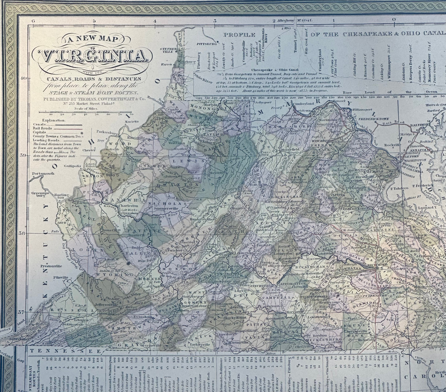 Map of Virginia by Cowperthwait, 1851