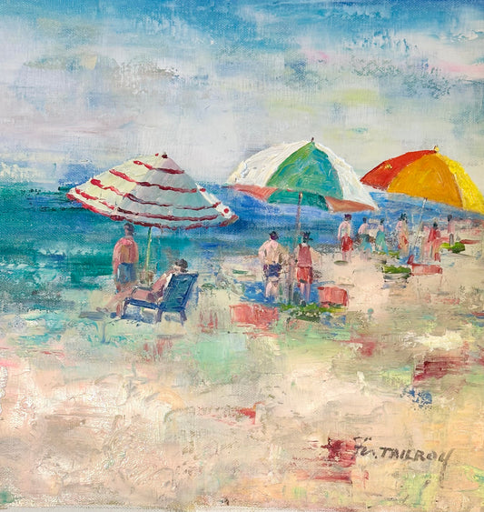 Beach Scene, Original Oil on Canvas by Tailroy