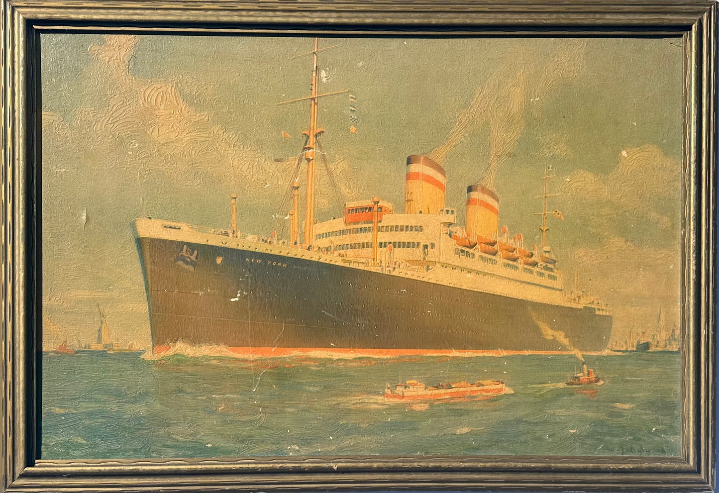 Vintage Cunard New York Ship after William J. Aylward, Framed