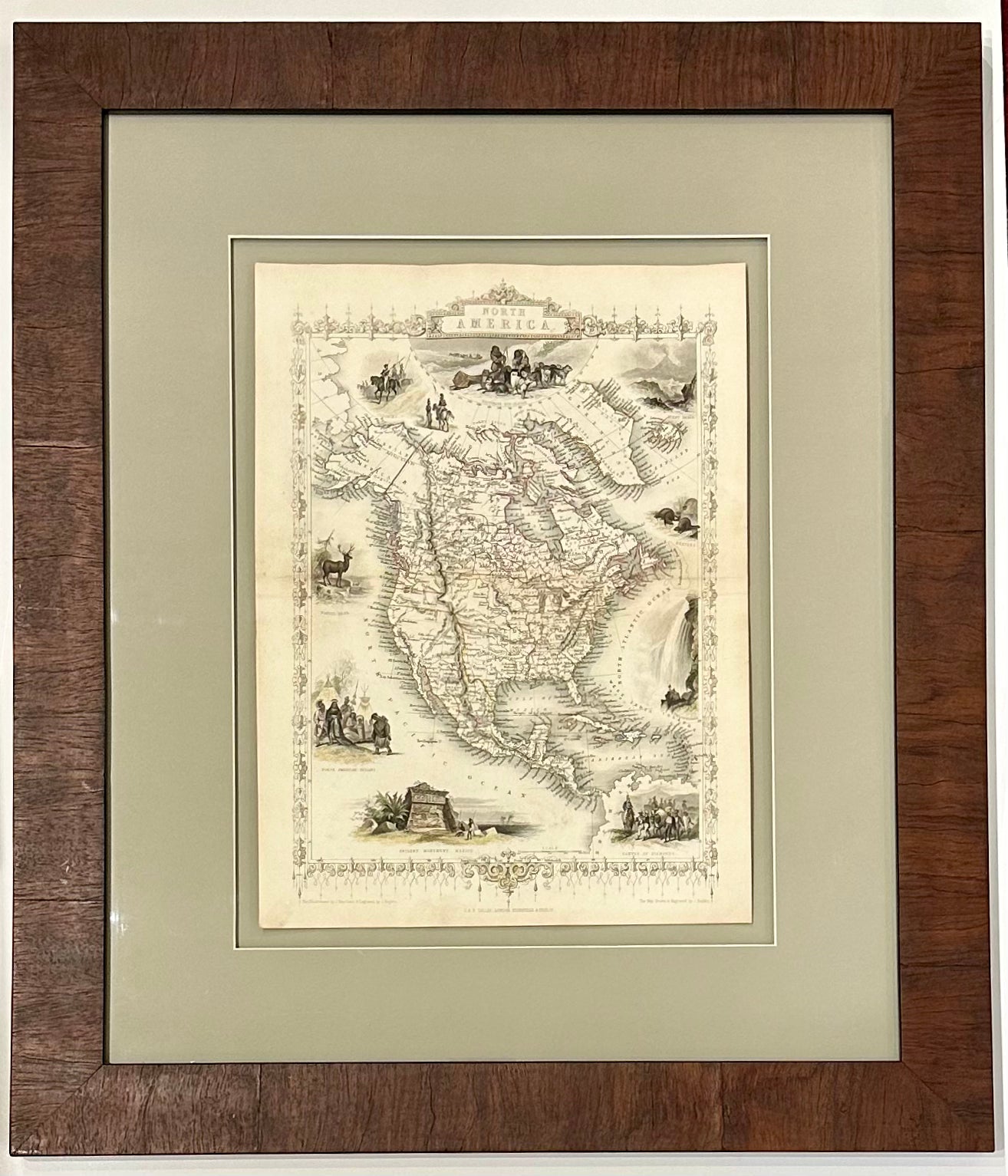 North America Map by Tallis 1851, Framed