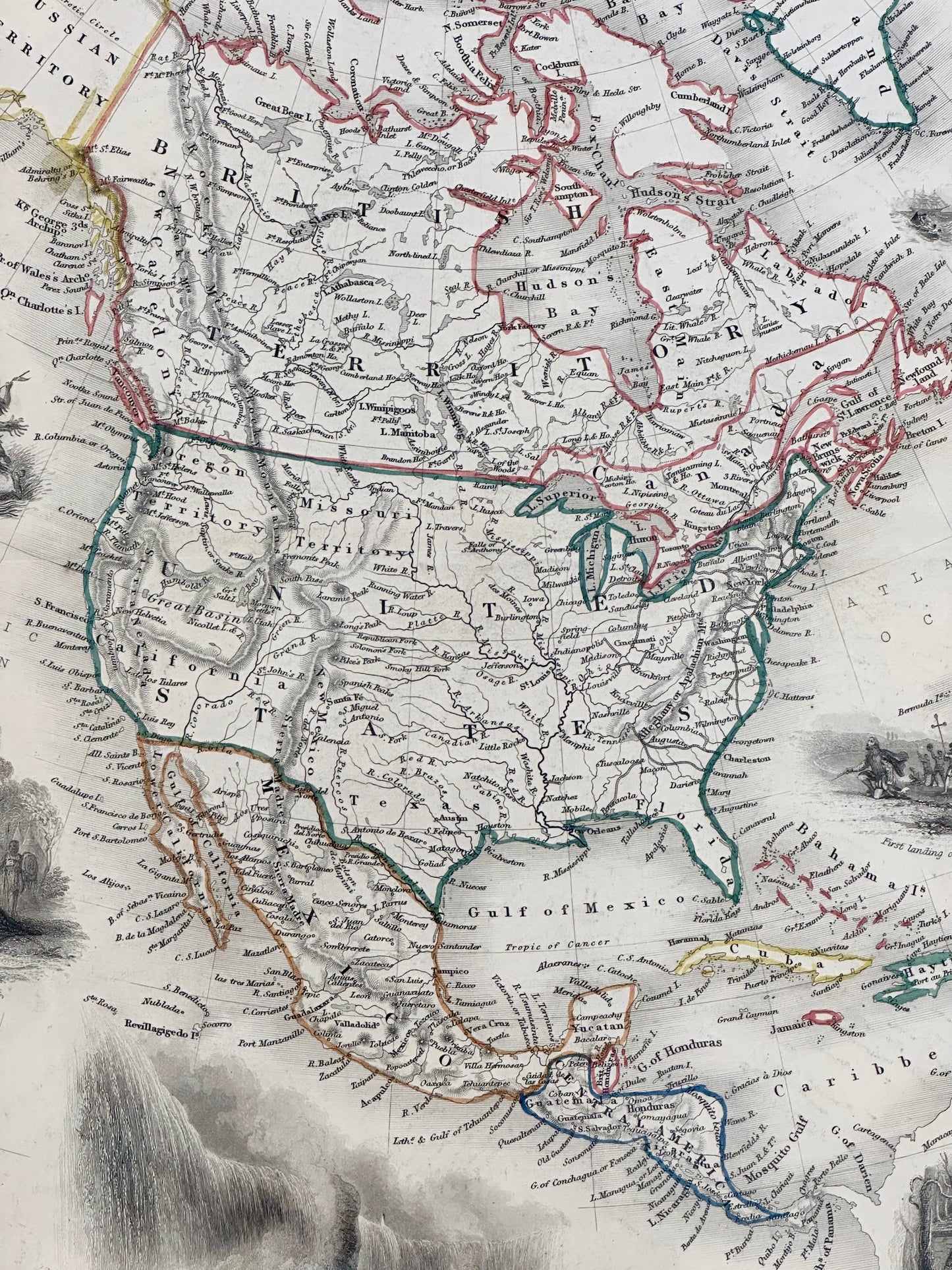 North America Map by Tallis, 1851