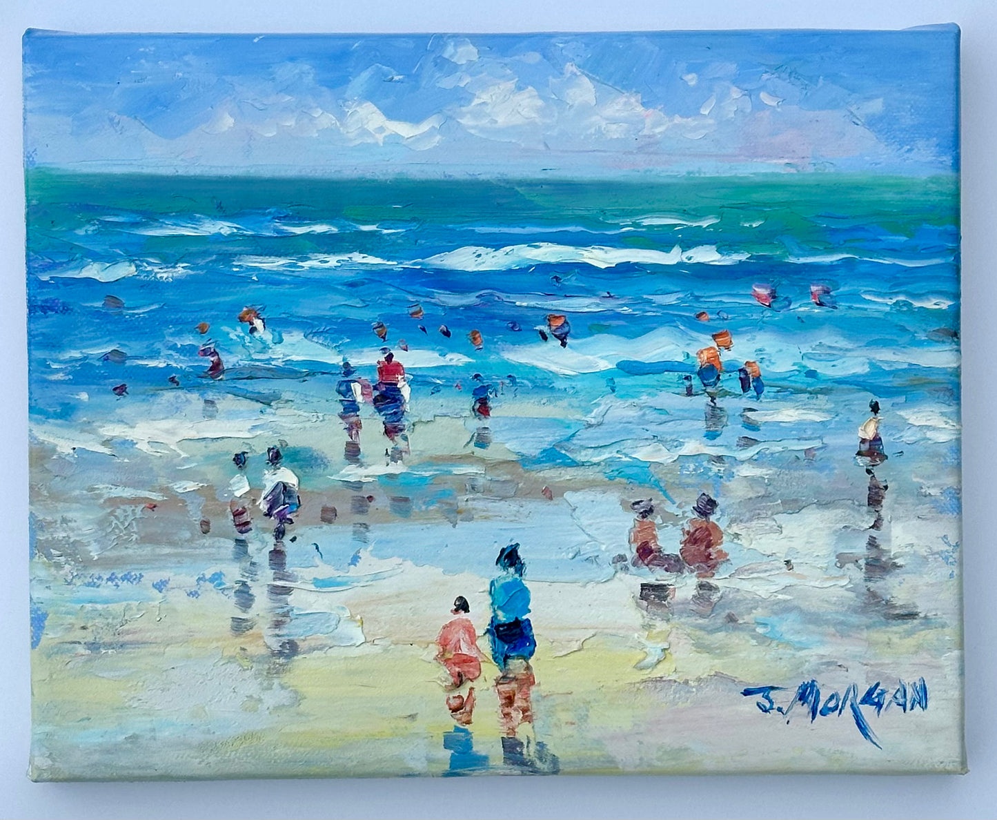 Contemporary Coastal Beach Oil Painting by J. Morgan (unframed)