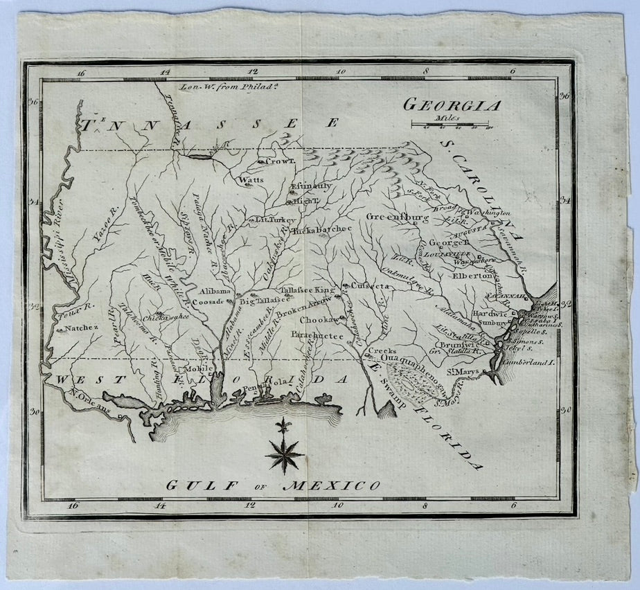 Map of Georgia & West Florida by Joseph Scott, 1795