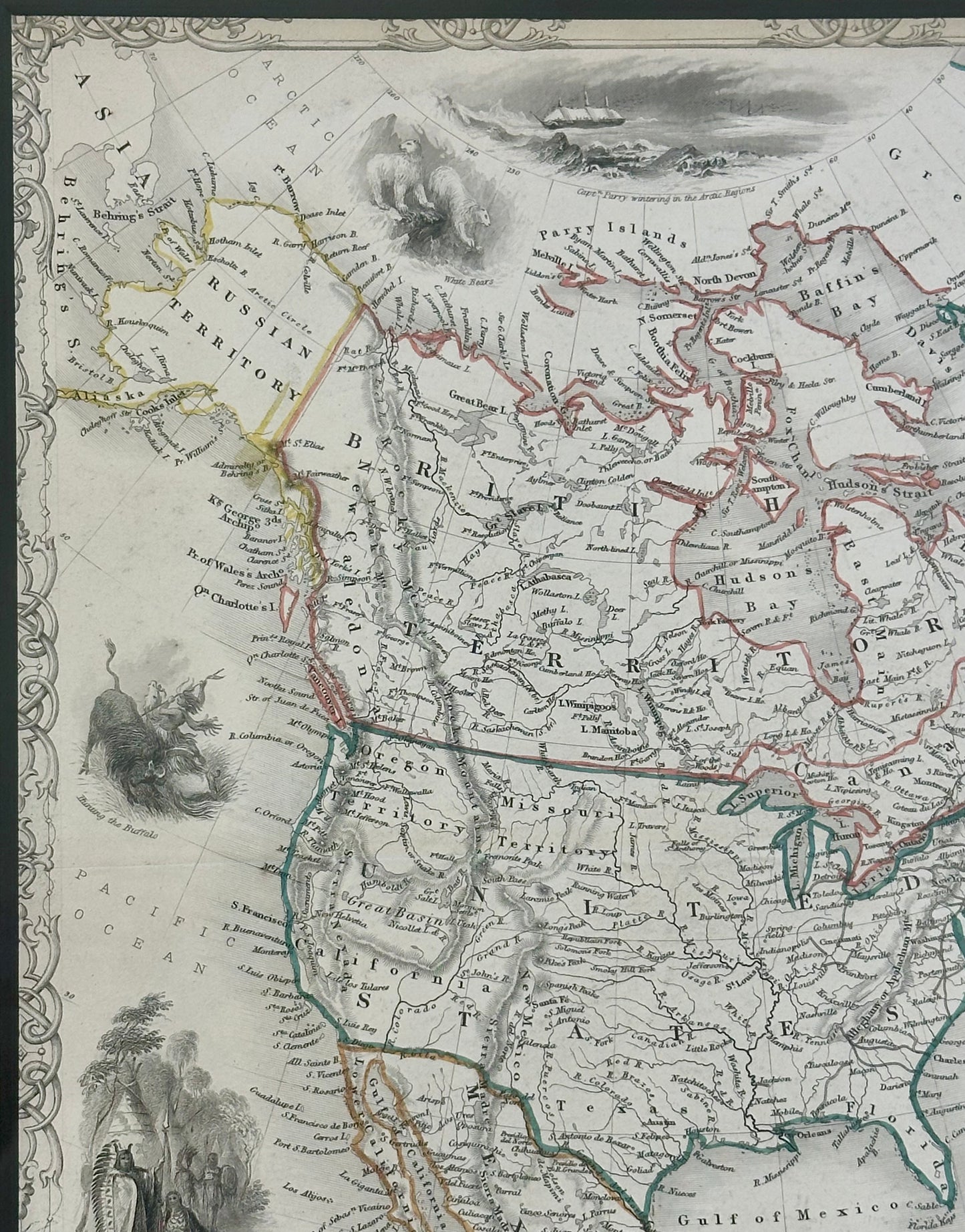 North America Map by Tallis, 1851