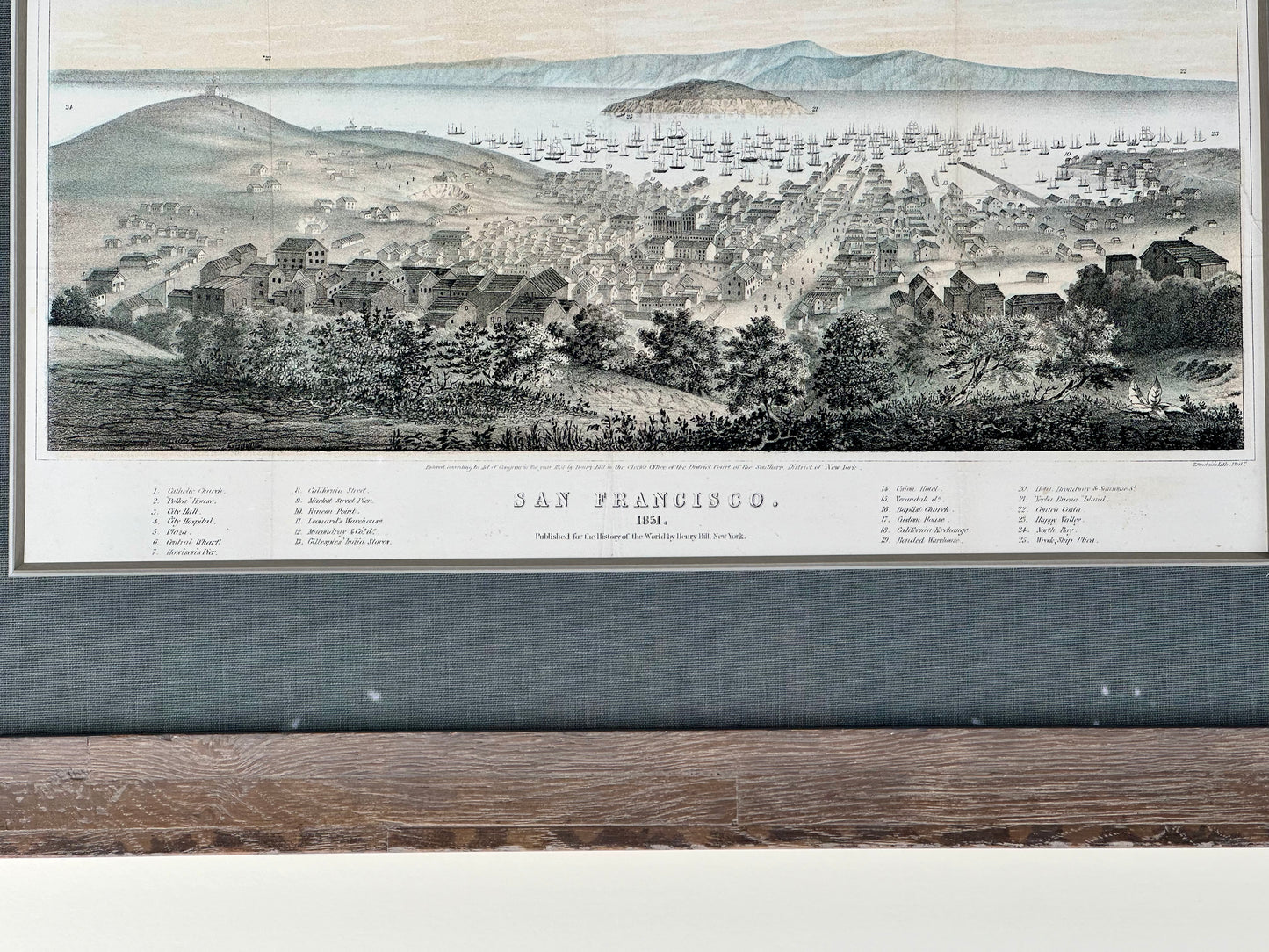 San Francisco Original Lithograph by T. Sinclair, 1851, Framed