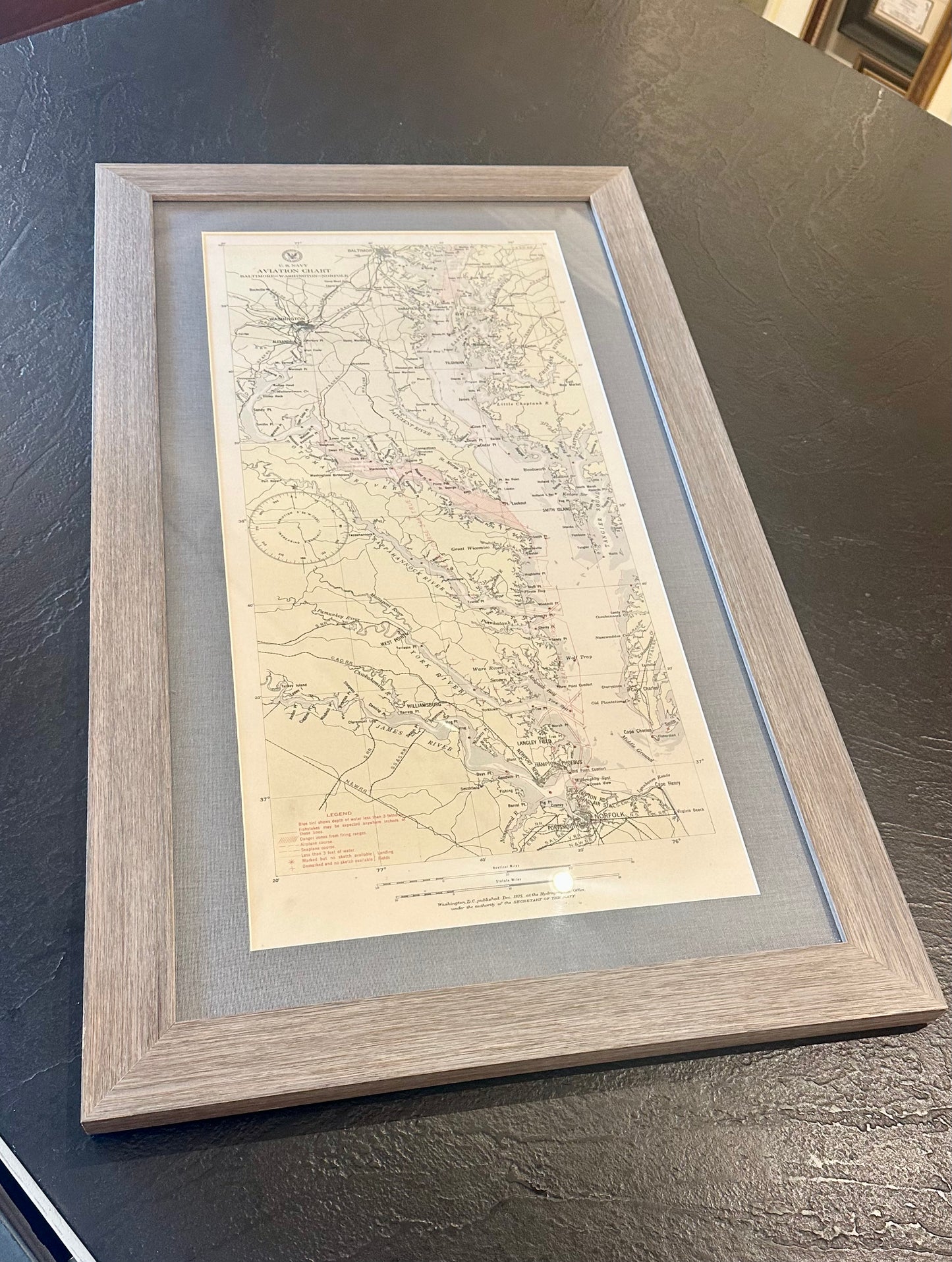 Baltimore, Washington, Norfolk Aviation Chart of Chesapeake, 1925 (Framed)