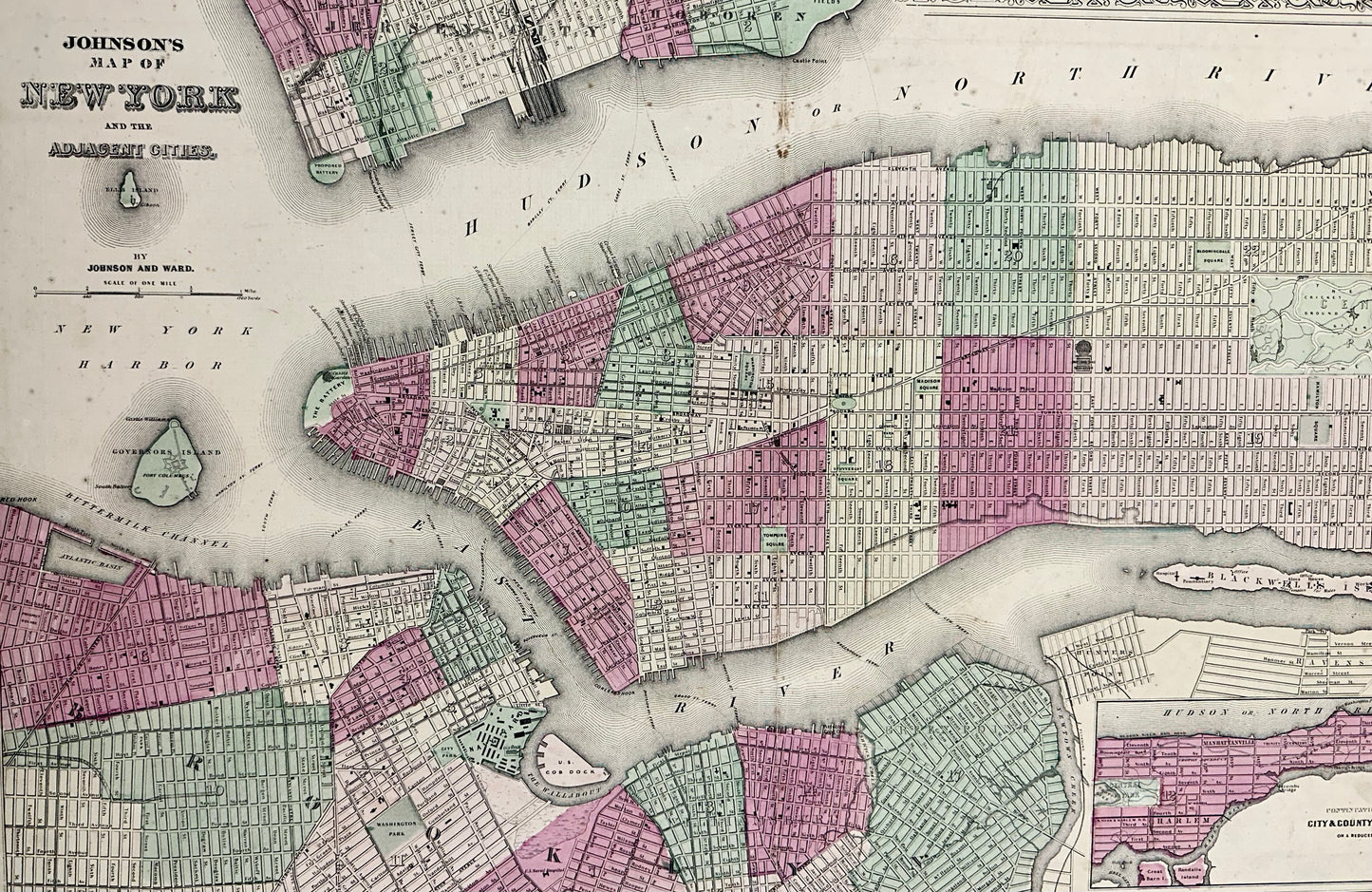 New York City Map by Johnson, 1864