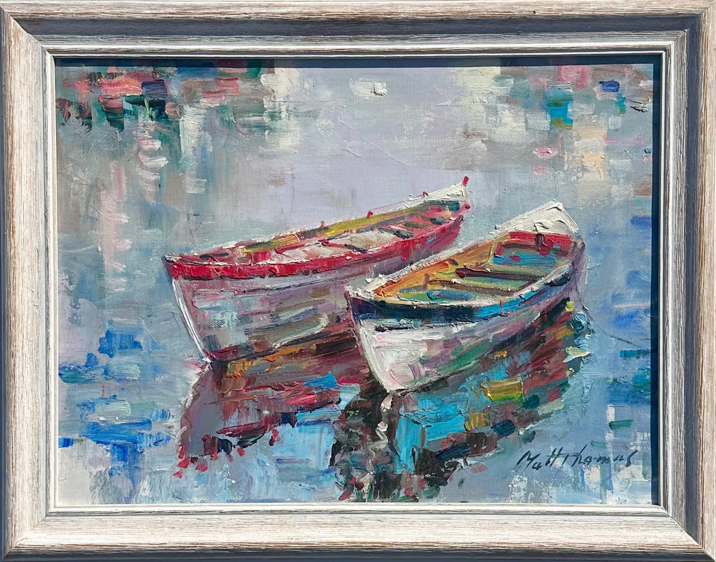 Harbor Boats by Matt Thomas, Oil on canvas, Framed