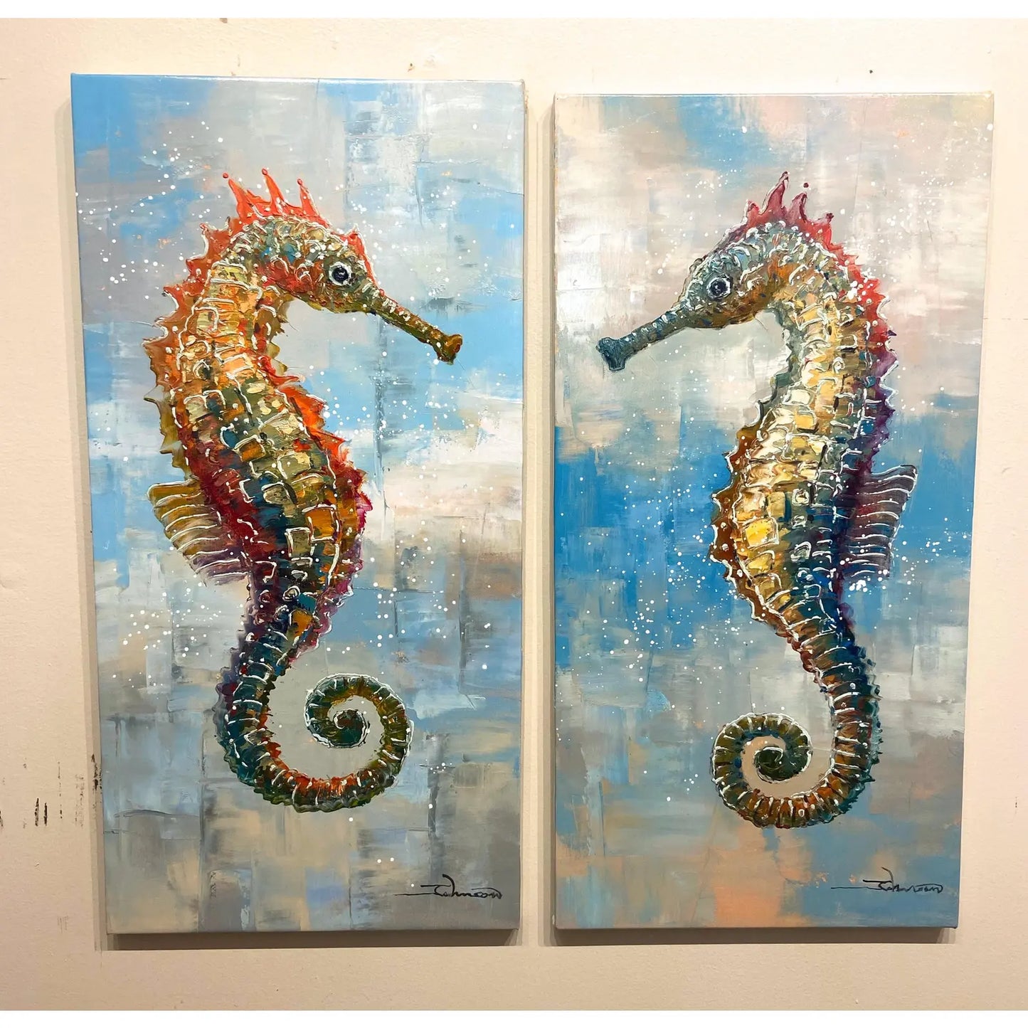 Seahorse Oil on canvas - Set of 2, by Johnson