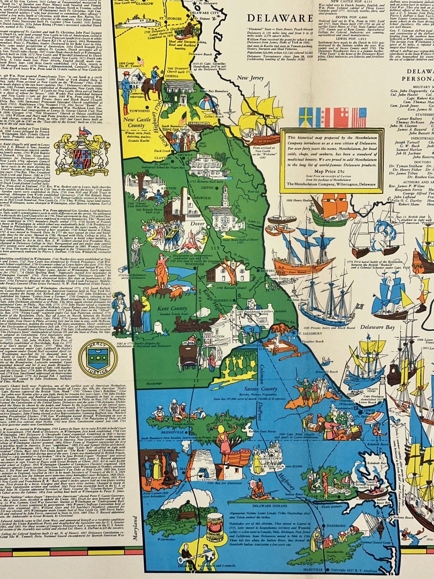 Pictorial Map of Delaware, 1937