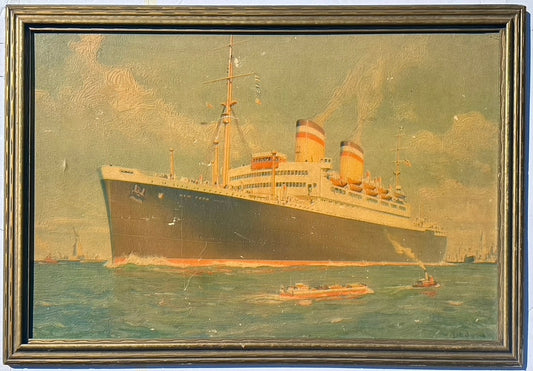 Vintage Cunard New York Ship after William J. Aylward, Framed