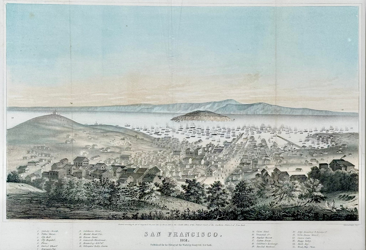 San Francisco Original Lithograph by T. Sinclair, 1851, Framed