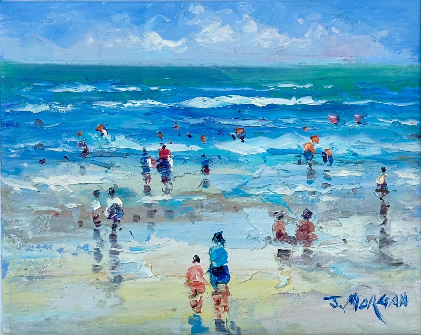 Contemporary Coastal Beach Oil Painting by J. Morgan (unframed)