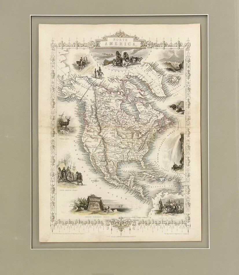 North America Map by Tallis 1851, Framed