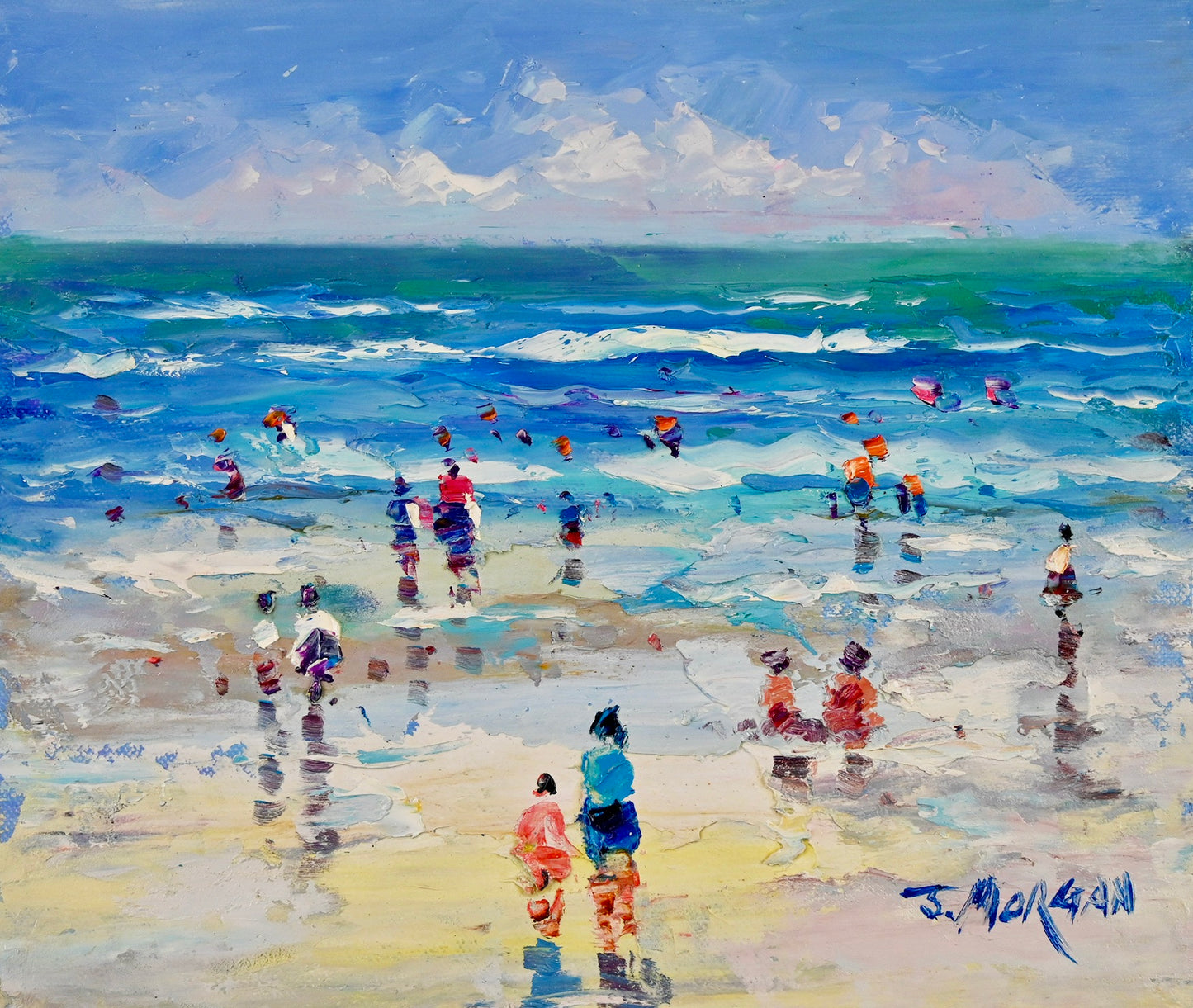 Contemporary Coastal Beach Oil Painting by J. Morgan (unframed)