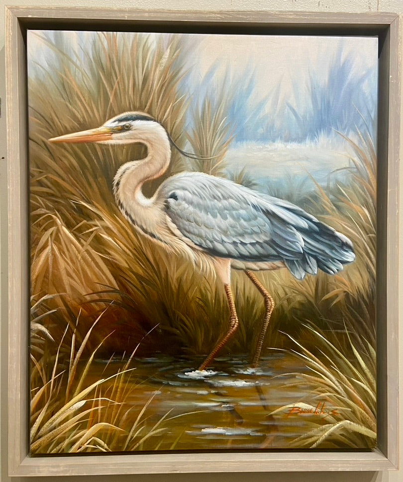 Heron, Original oil on canvas by Brunehylis