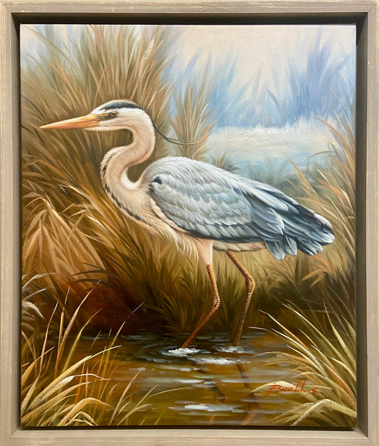 Heron, Original oil on canvas by Brunehylis