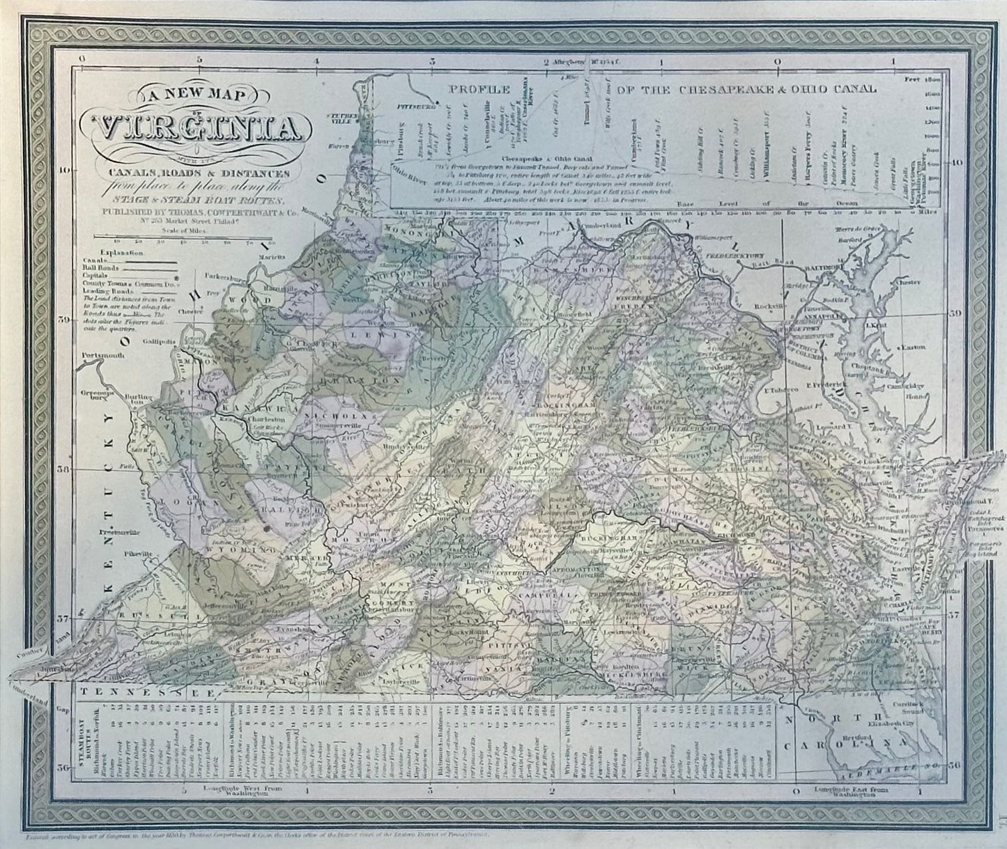 Map of Virginia by Cowperthwait, 1851