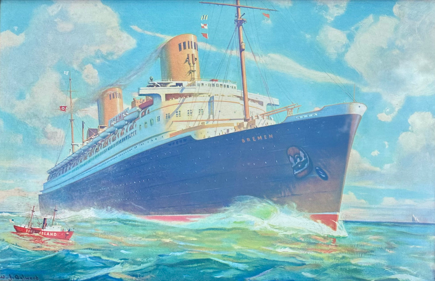 Vintage Poster "Norddeutscher Lloyd - Ss Bremen" After William James Aylward, Framed, c. 1933