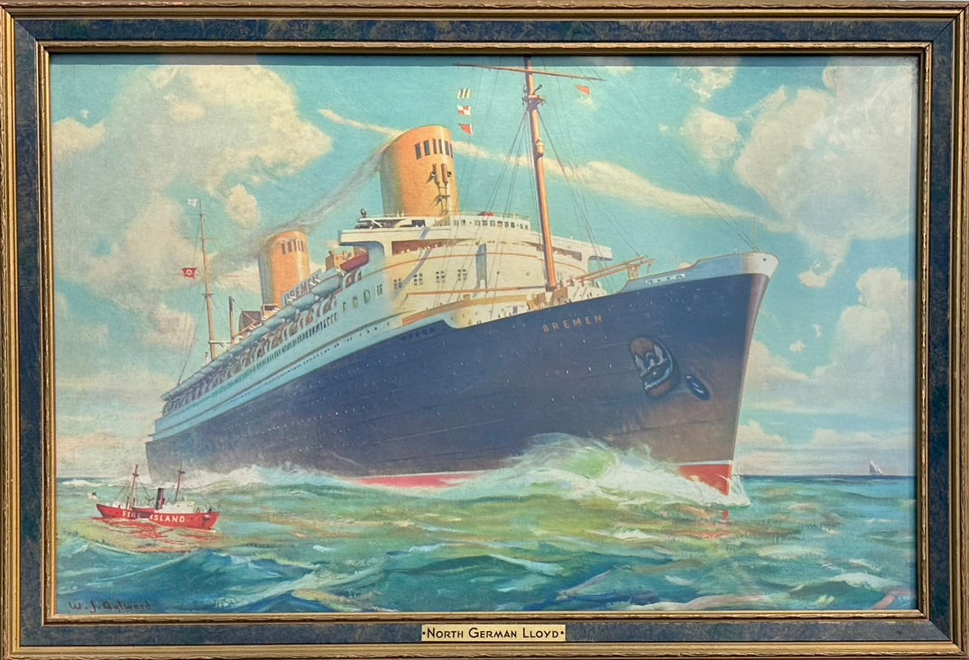 Vintage Poster "Norddeutscher Lloyd - Ss Bremen" After William James Aylward, Framed, c. 1933