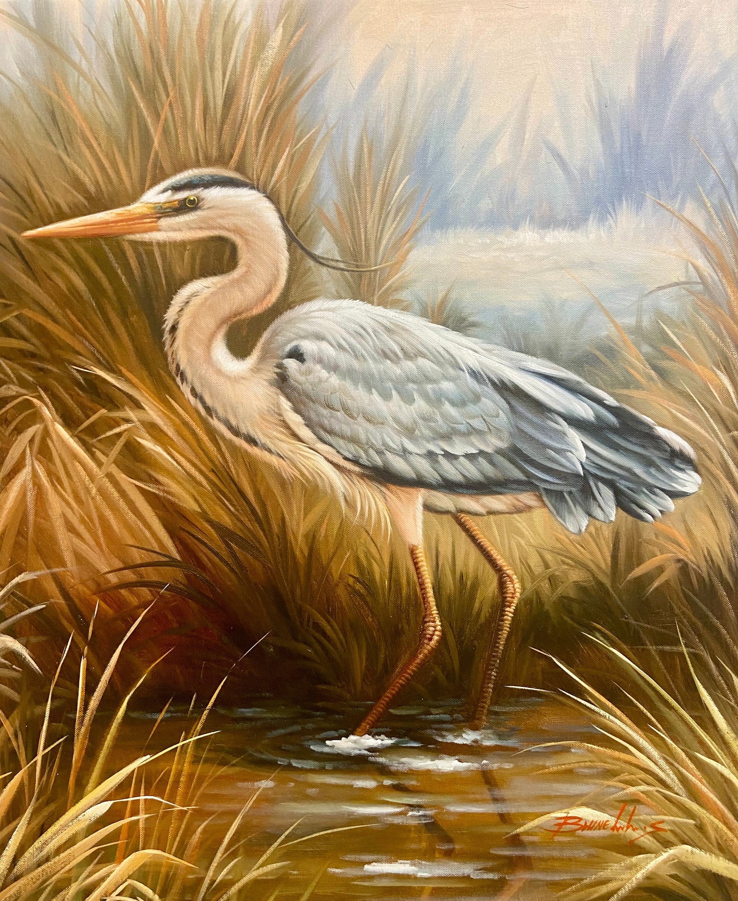 Heron, Original oil on canvas by Brunehylis