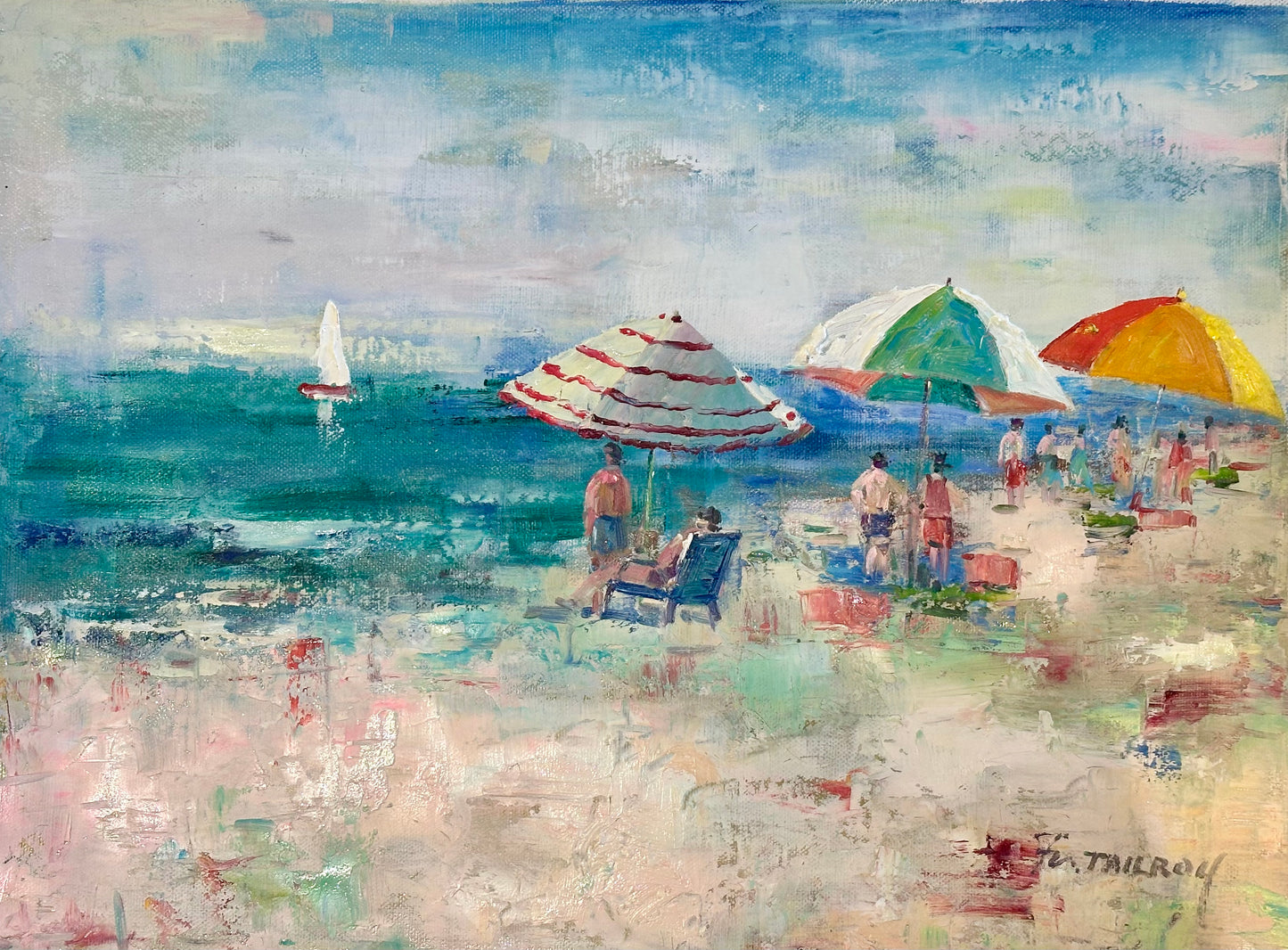 Beach Scene, Original Oil on Canvas by Tailroy