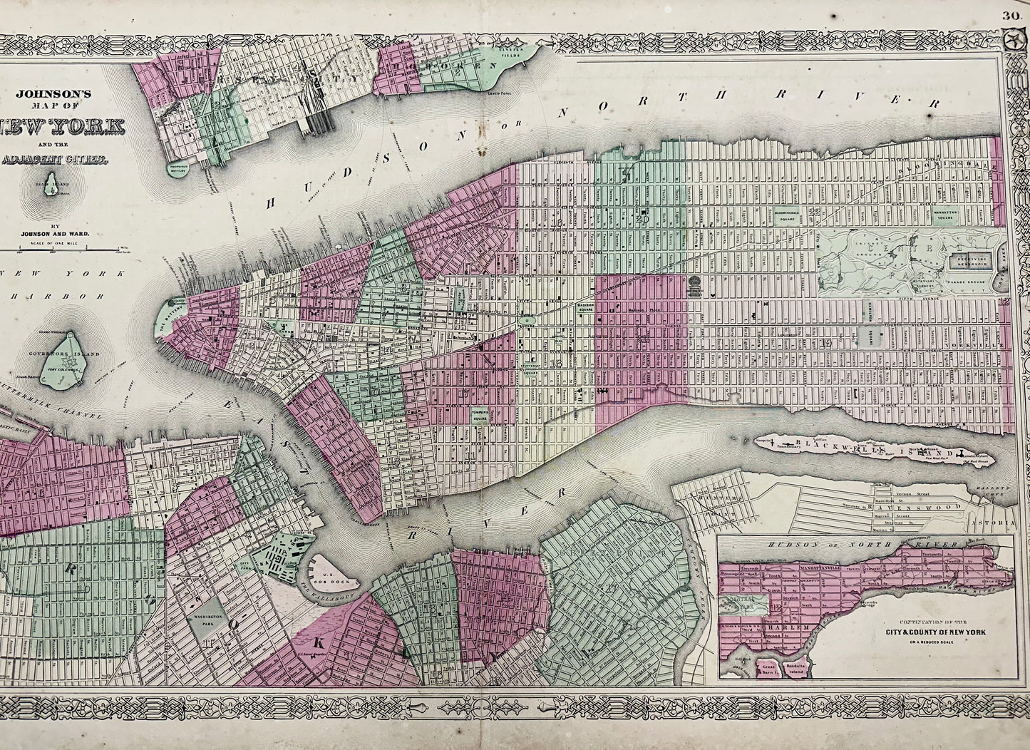 New York City Map by Johnson, 1864