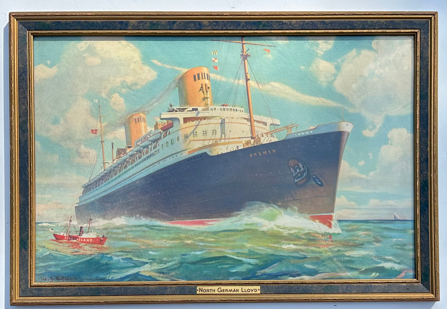 Vintage Poster "Norddeutscher Lloyd - Ss Bremen" After William James Aylward, Framed, c. 1933