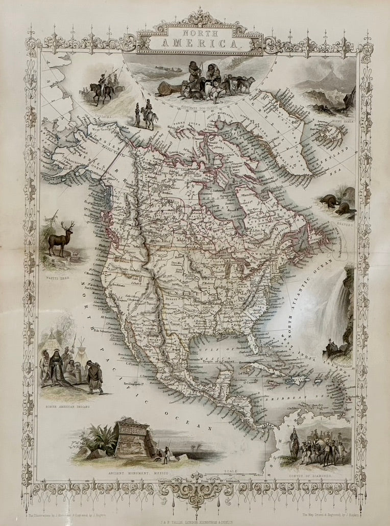 North America Map by Tallis 1851, Framed