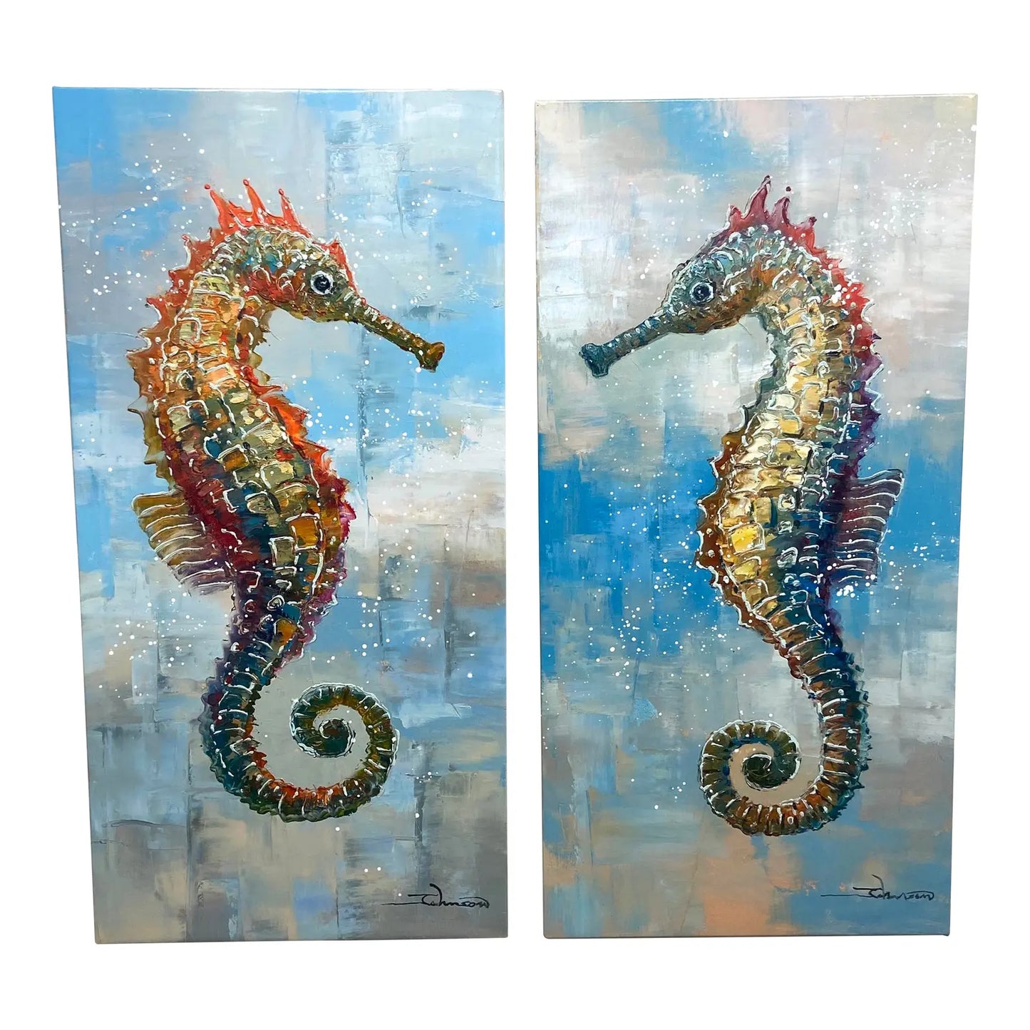 Seahorse Oil on canvas - Set of 2, by Johnson