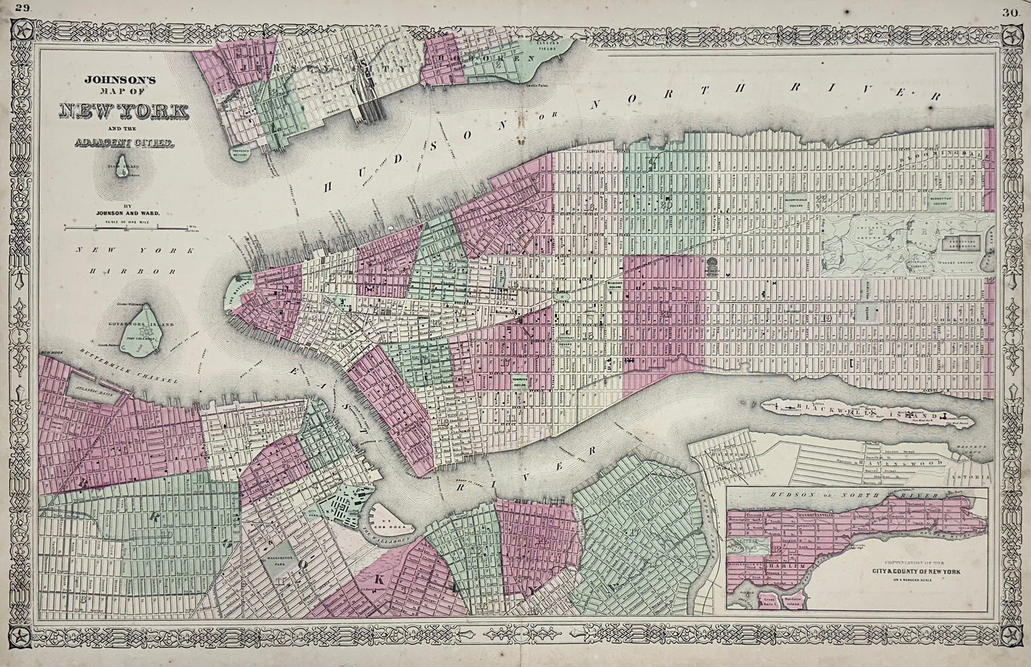 New York City Map by Johnson, 1864