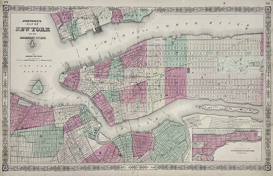 New York City Map by Johnson, 1864