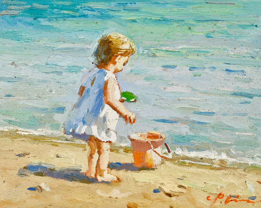 Girl on beach, Original oil on canvas