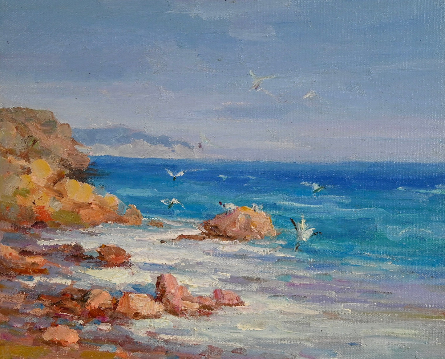 Modern Coastal Original Oil Painting, Unframed