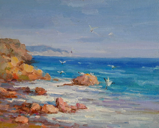 Modern Coastal Original Oil Painting, Unframed