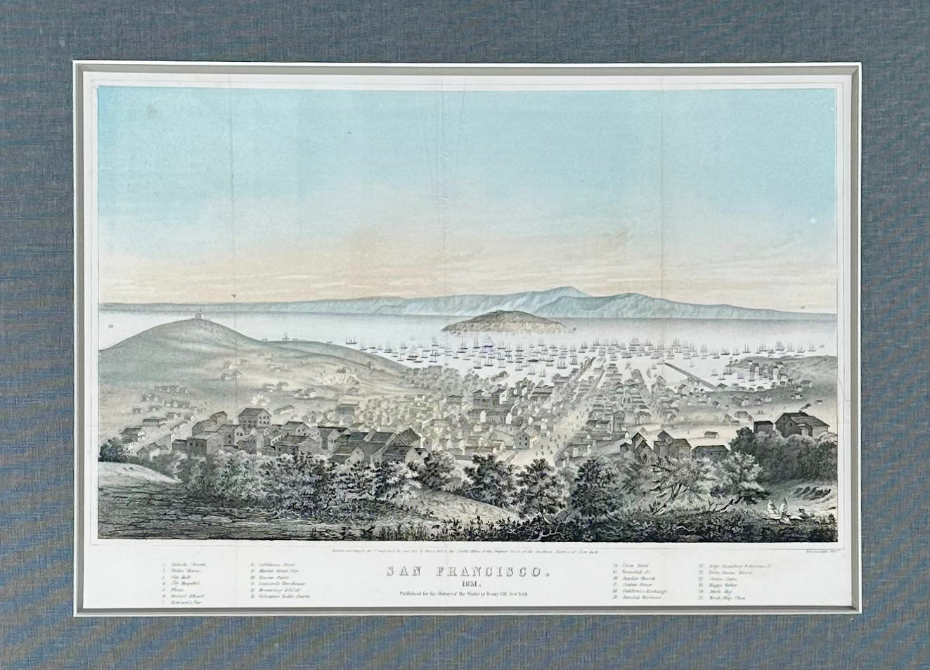 San Francisco Original Lithograph by T. Sinclair, 1851, Framed