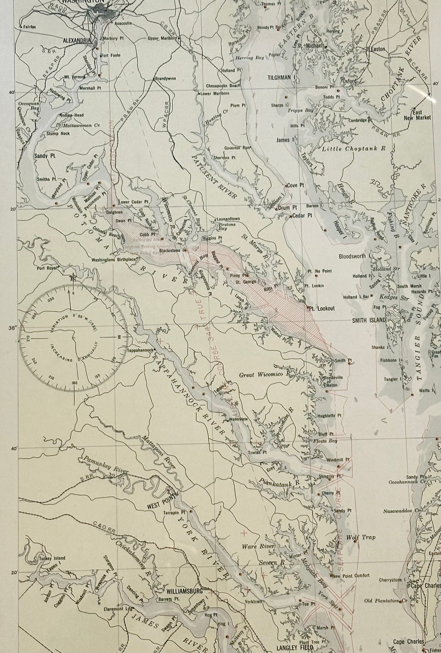 Baltimore, Washington, Norfolk Aviation Chart of Chesapeake, 1925 (Framed)