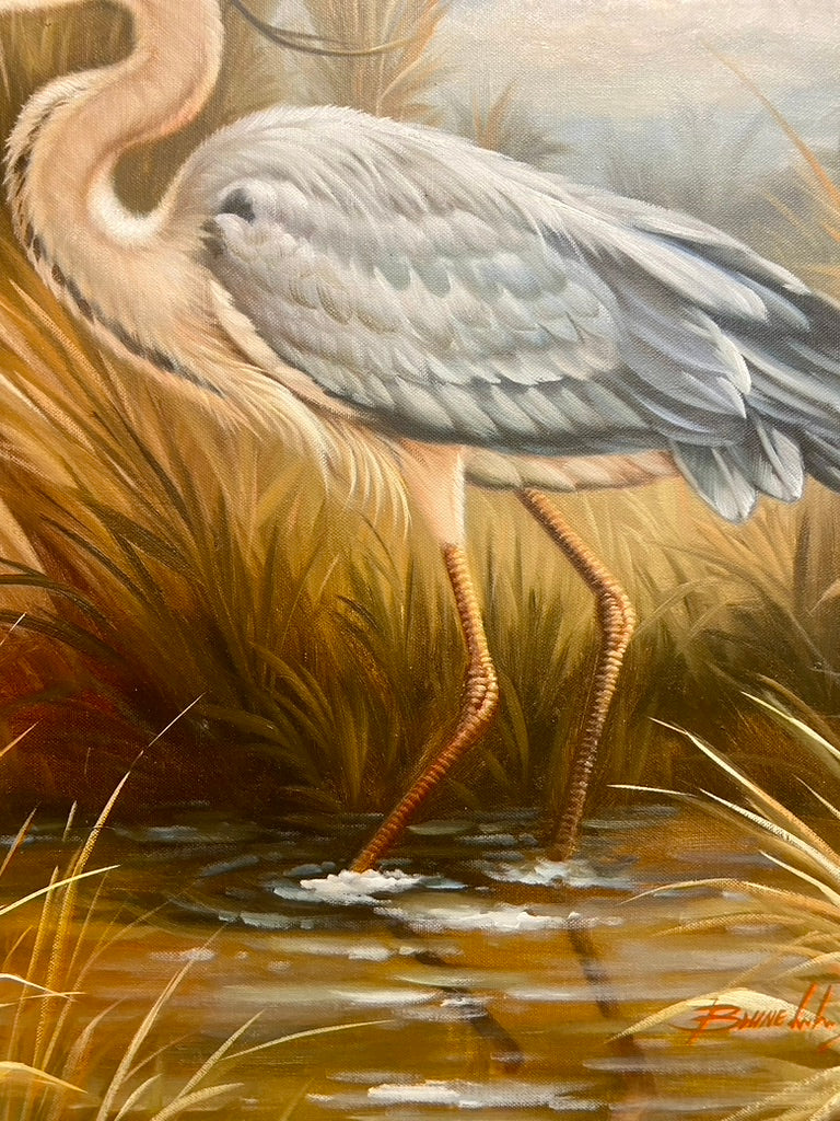 Heron, Original oil on canvas by Brunehylis