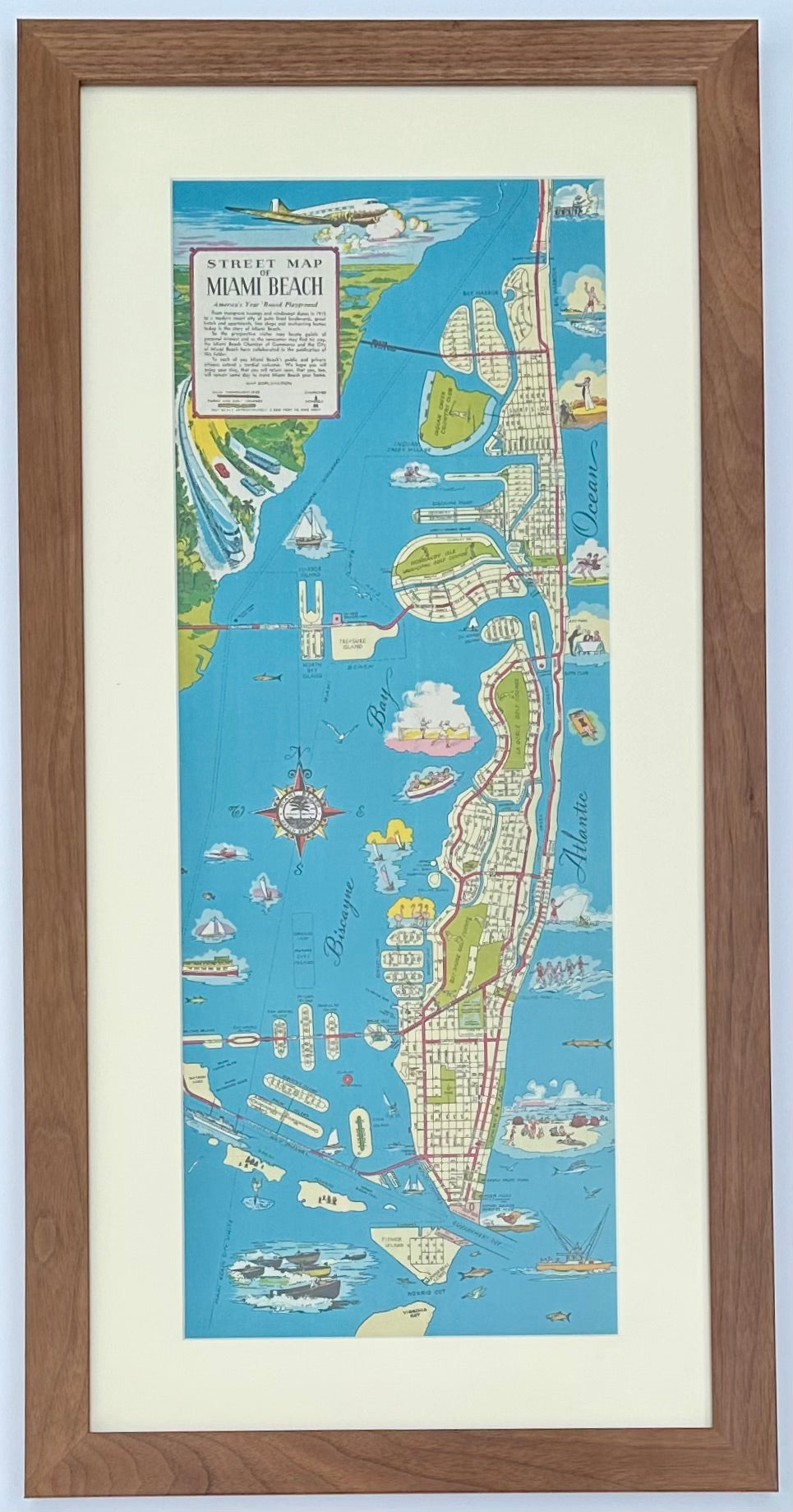 1951 Miami Beach Pictorial Map, Framed