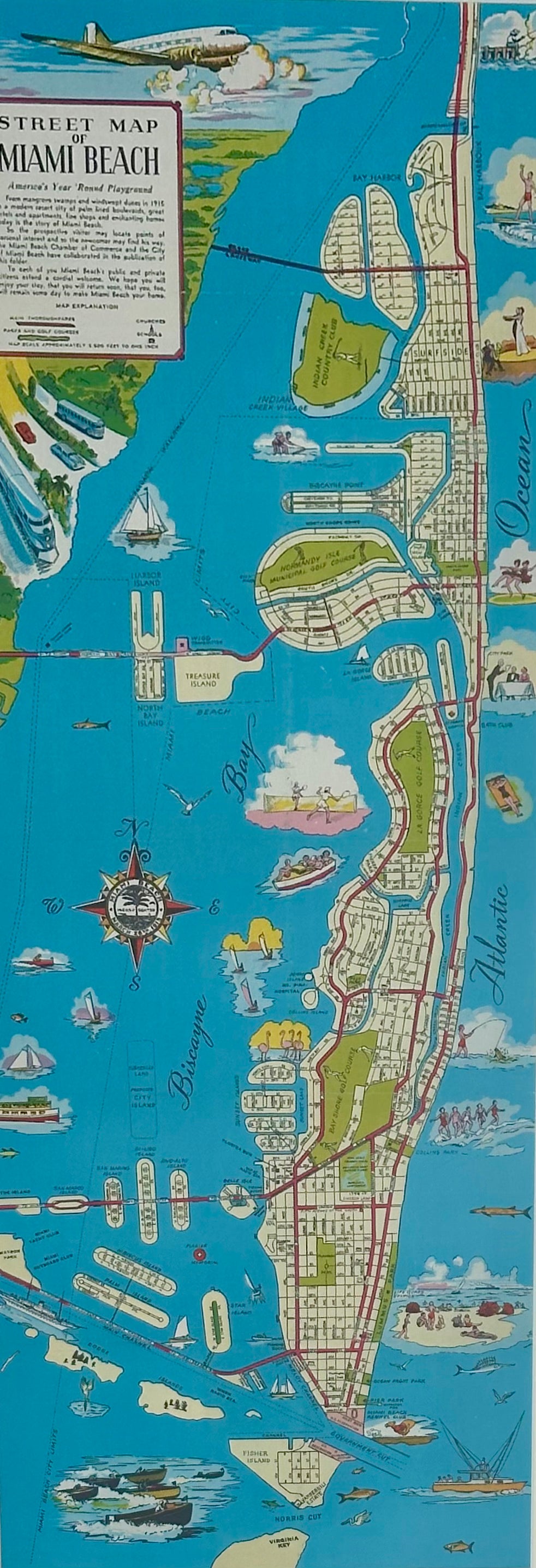 1951 Miami Beach Pictorial Map, Framed