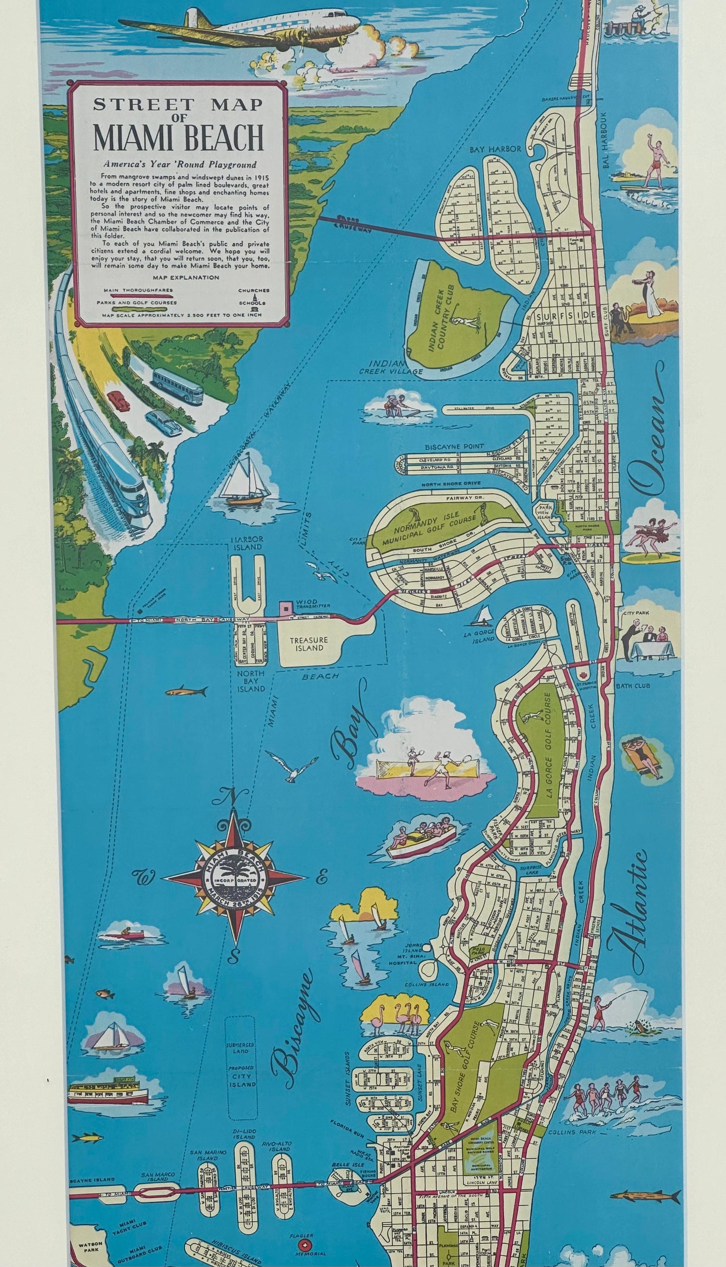 1951 Miami Beach Pictorial Map, Framed