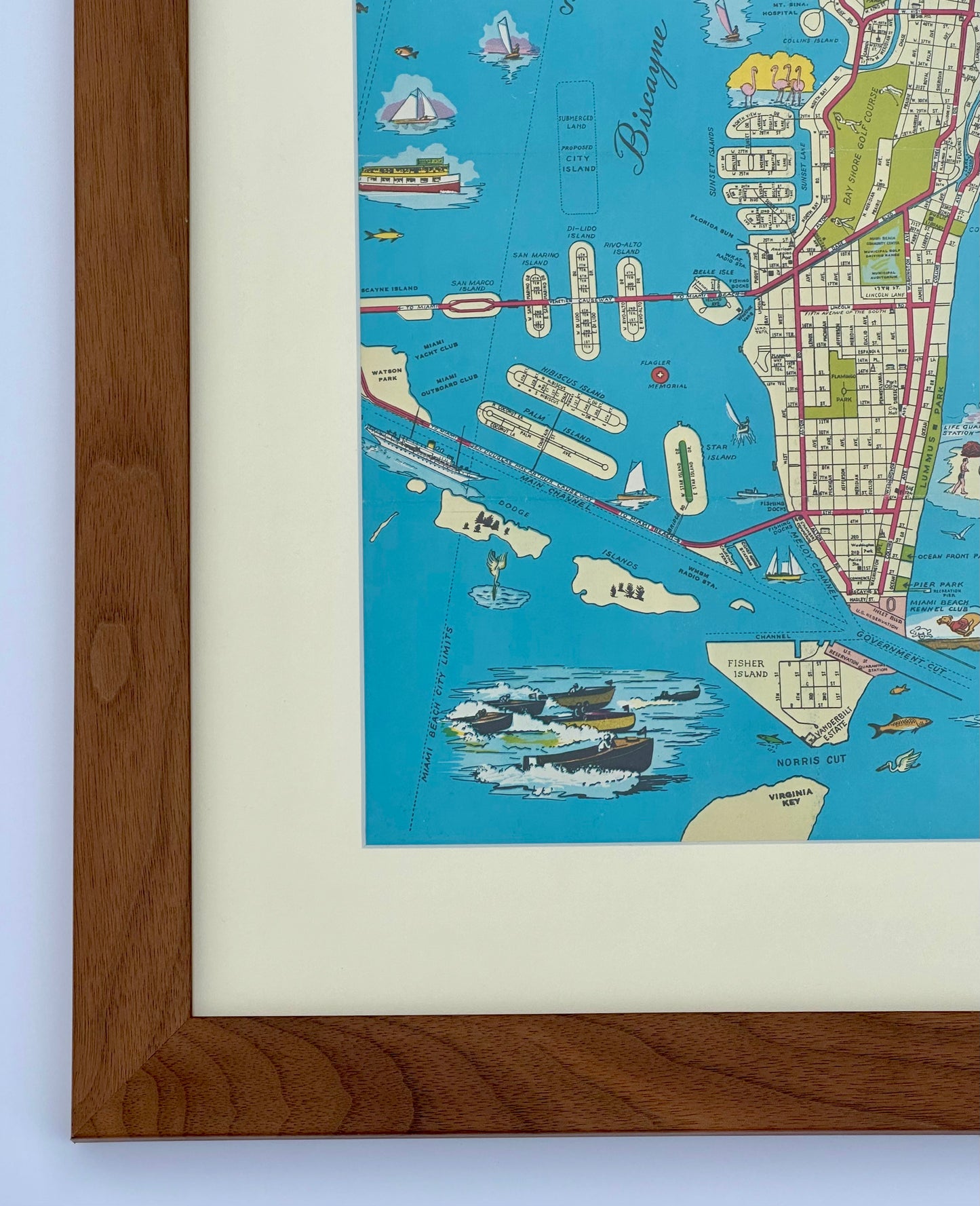 1951 Miami Beach Pictorial Map, Framed